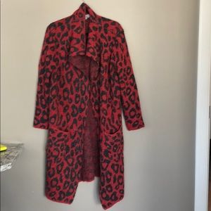 Red and black long cardigan